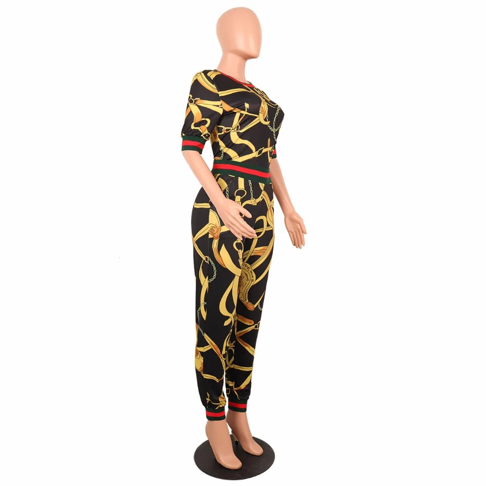 JRRY New Casual Two Pieces Print Women Jumpsuit Short Sleeve Top Skinny Long Pants Ladies Jumpsuit Plus Size 3XL