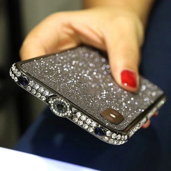 Luxury Bling Diamond Bumper on For Iphone XS XR XSMAX 8 7 6 6s plus Case Fashion Crystal Rhinestone Inlay Metal Frame Glitter - Color: Black