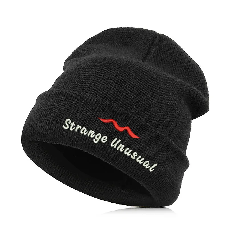 Strange Unusual Beanie шляпа Skullie шапка, вязаная шапка-носок зима-осень вышивка лозунг девиз слова в стиле панк Для мужчин Для женщин для мальчиков и девочек уличных танцев улыбка - Цвет: Strange Unusual