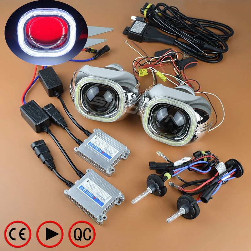 SINOLYN 3,0 дюймов H4 Q5 Биксенон HID проектор квадратный COB светодиодный объектив ангельские глазки комплект фар с/без дьявола глаза автомобиля стиль