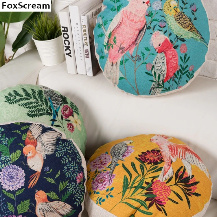 Подушка с птицей круглая подушка Декоративные подушки Цветочный декор Чехлы на