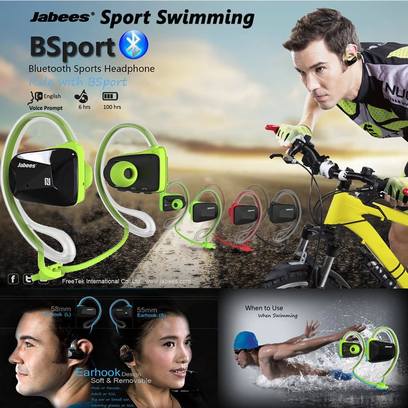 Bluetooth наушники Jabees BSport, беспроводная гарнитура, водонепроницаемые наушники, NFC спортивные наушники, наушники с шейным ремешком, ecouteur sans fil