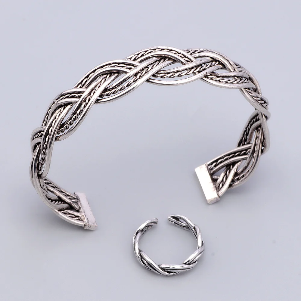 Женский винтажный комплект ювелирных изделий Открытый браслет на запястье с