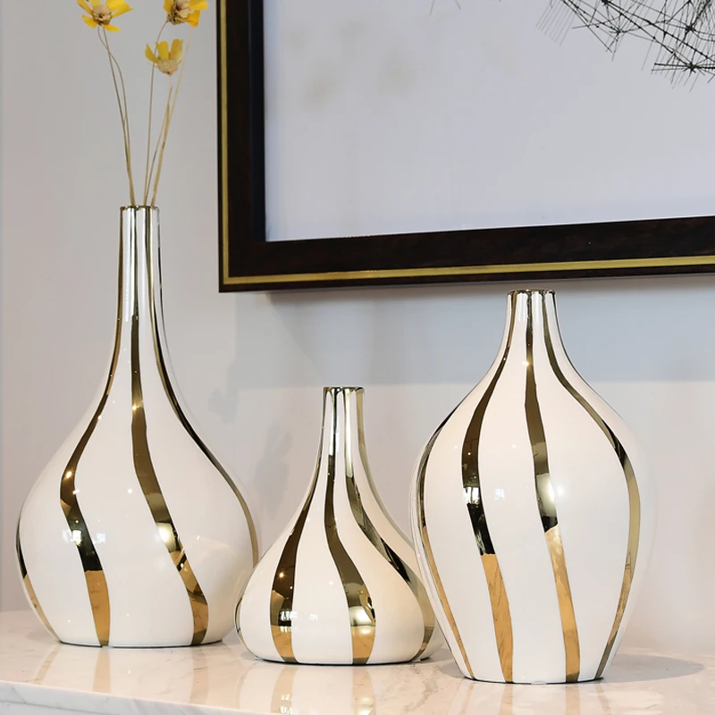 Скандинавские высококачественные керамические вазы с золотым ободком большие