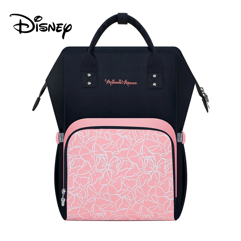 Сумка для подгузников disney, рюкзак для детской коляски, тканевые подгузники, Детские USB нагреватели для мамы, мультяшный Микки, дорожная сумка, большая емкость - Цвет: Bow tie Minnie