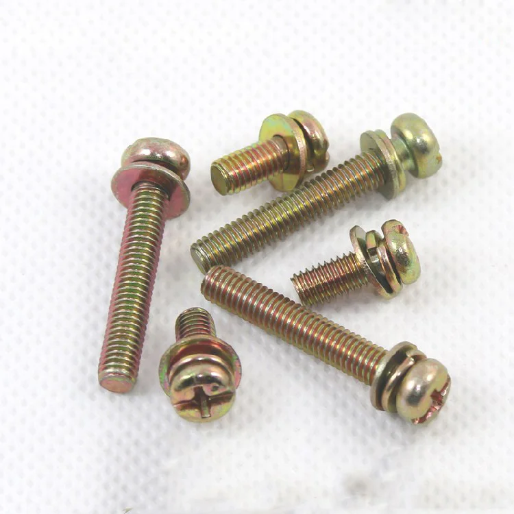 

10pcs M8 Color-plated zinc iron Phil-Slot screw Round head nickel plated three combination screws bolts 16mm-20mm length