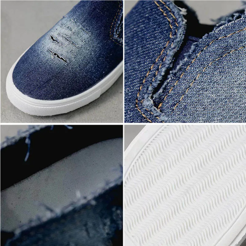 Женские джинсовые слипоны на плоской подошве Рабочая обувь с круглым носком PO66