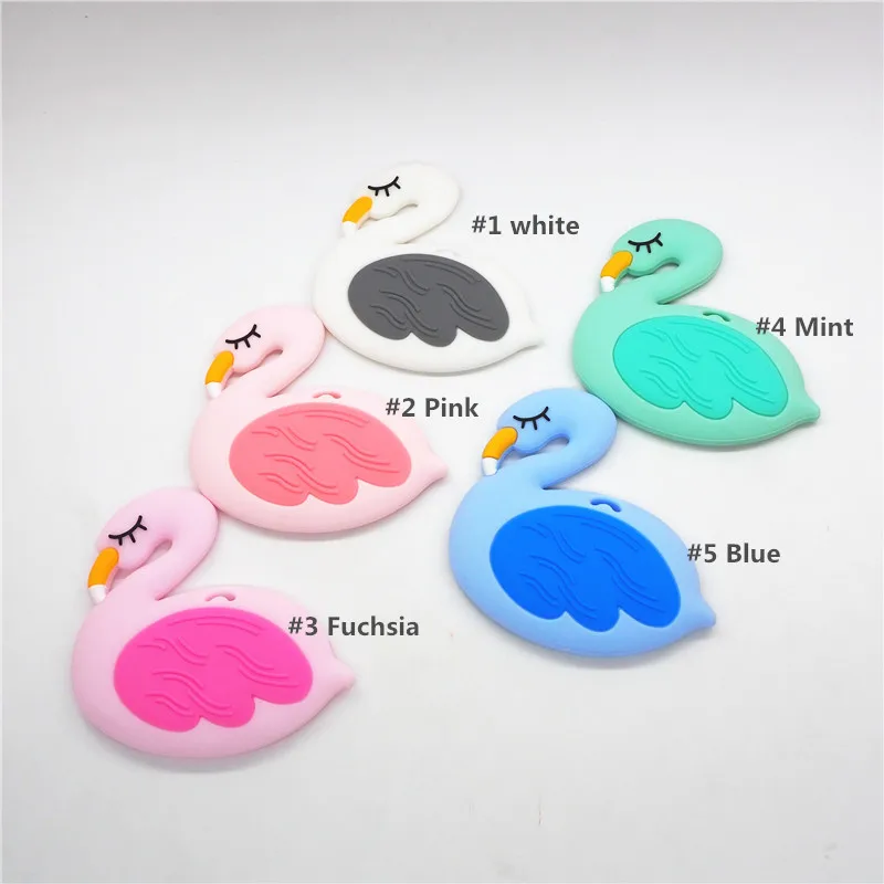 Chenkai 5pcs Silicone Flamingo Teether Beads DIY Baby Pacifier Dummy Chewing Sensory Montessori Swan Teething Toy Accessories