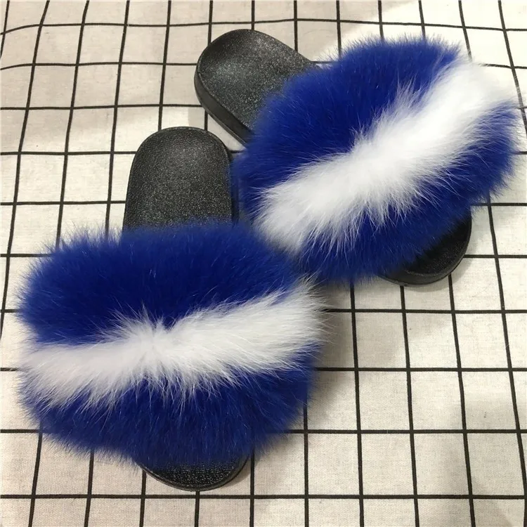 Шлепанцы из 100% натурального плюша с лисьим мехом женские летние шлепанцы милые
