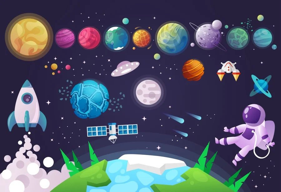 Мультяшный космический корабль телефон звездная звезда детский день рождения