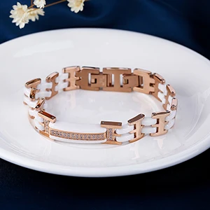 White Bracelet Модные ювелирные изделия, розовое золото, здоровый керамический браслет, набор кубического циркония, браслет из нержавеющей стали, подарок на День святого Валентина для женщин - Окраска металла: White Bracelet