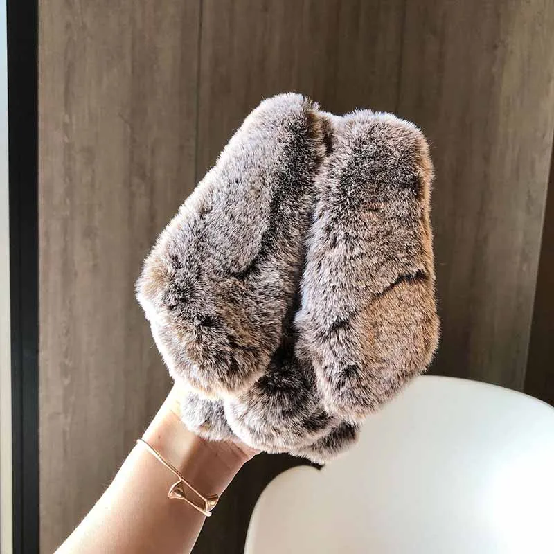 For iPhone 7 8 Xr phone case 3D Cute Rabbit Hairy Warm Fur Cover for 5S 6S Xs 12 11 Pro Max Bling Rhinestone Plush Bunny | Мобильные