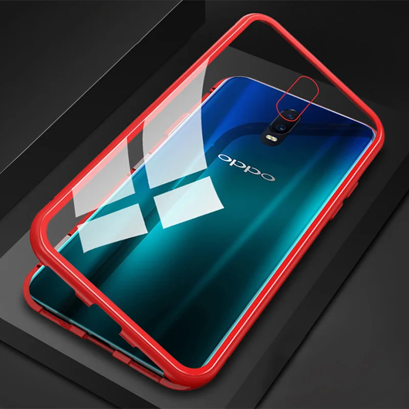 Red Магнитный флип-чехол для Oppo F9 Pro A7 A5 A3s, чехол 360, металлическая рамка, закаленное покрытие на заднюю панель для OPPO Realme 3 Pro XT A9, чехол - Цвет: Red