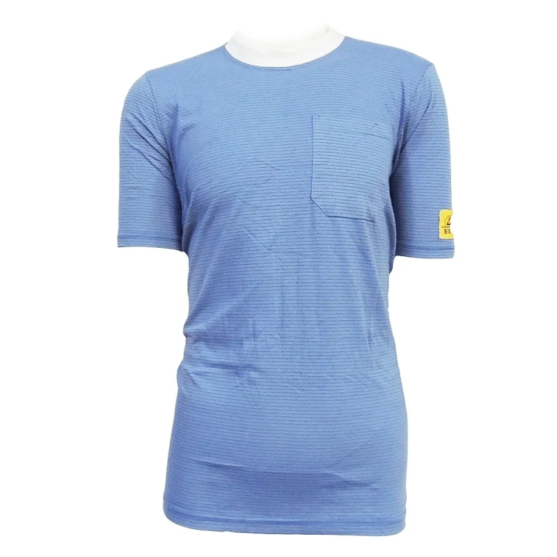 CR0112CS cotton blue Рабочая футболка, Антистатическая полиэфирная электронная рабочая одежда, Антистатическая рубашка поло, рабочая одежда - Цвет: CR0112CS cotton blue