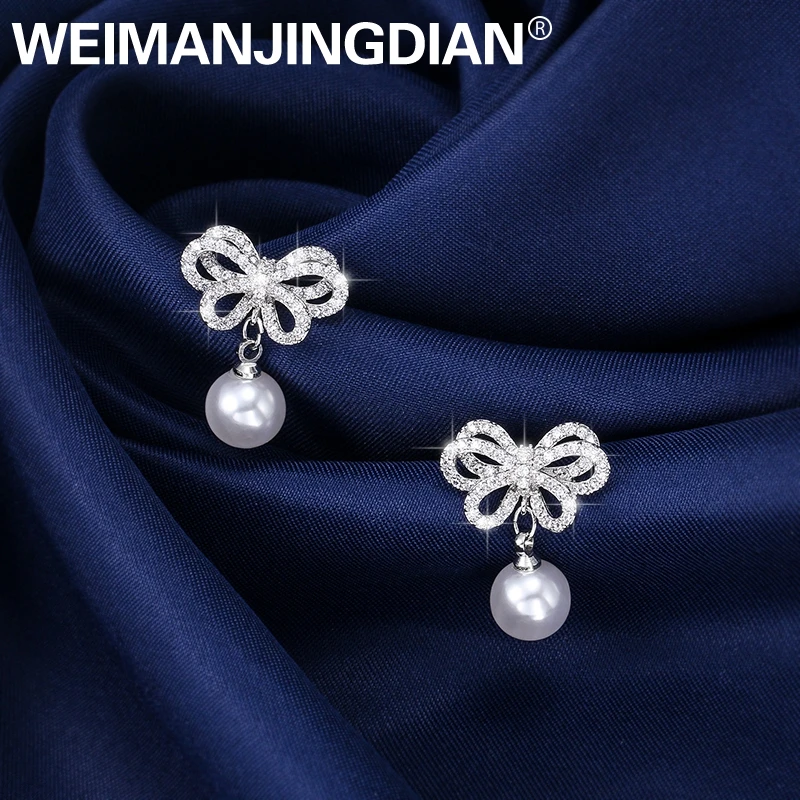 WEIMANJINGDIAN Sparkling Cubic Zirconia CZ Zircon Crystal and Shell Pearl Drop Earrings for Women or Girls | Украшения и