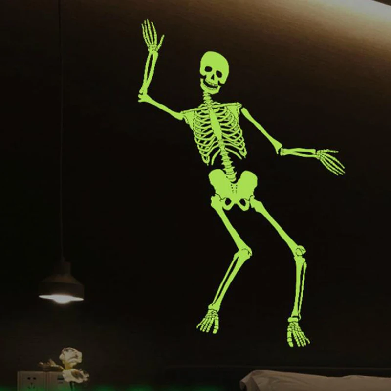 Светящийся Скелет наклейка на стене Хэллоуин дом с привидениями бар угол