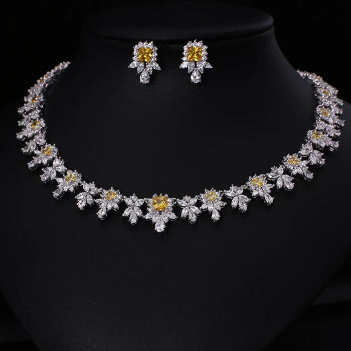 Желтая мода AAA кубический циркон ювелирные наборы серьги/ожерелье продвижение