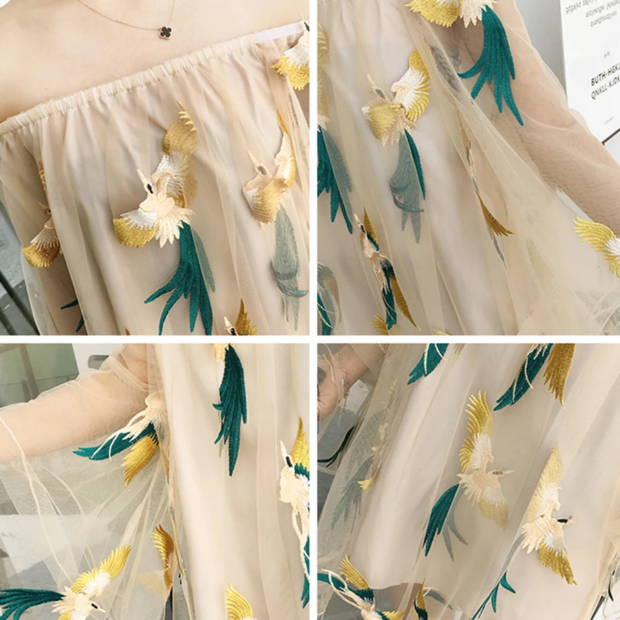 Женское летнее платье с вышивкой Boho прозрачное Сетчатое длинными рукавами