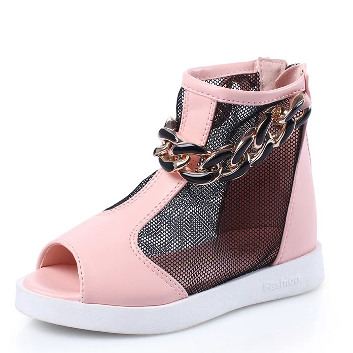 Girls Sandals 2016 Spring Fish Head High-top Shoes Children Summer Roman Style Cool Boots Soft Leather Zip | Детская одежда и