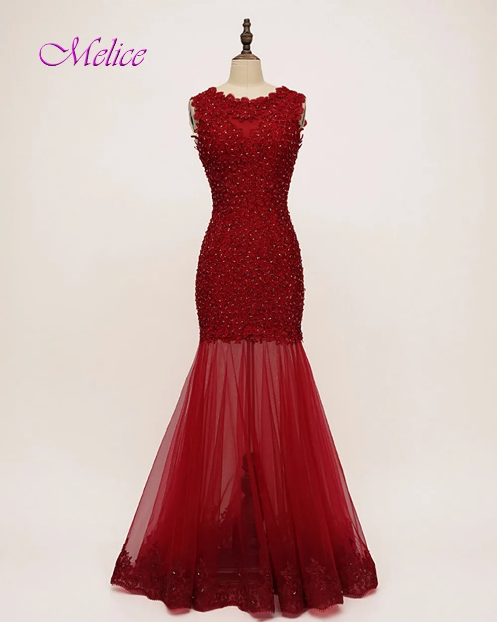 Melice New Fashionable O-neck Lace Up Mermaid Prom Dresses 2018 Gorgeous Appliques Formal Party Gown Vestido de Festa Hot Sale | Свадьбы и