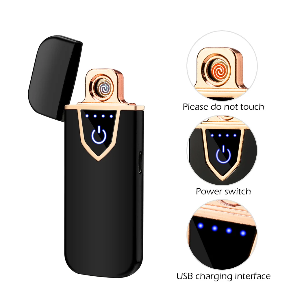 Мини-металлические электрические USB зажигалки импульсная тонкая сигарета Электронная зажигалка бездымный перезаряжаемая катушка ветрозащитная зажигалка