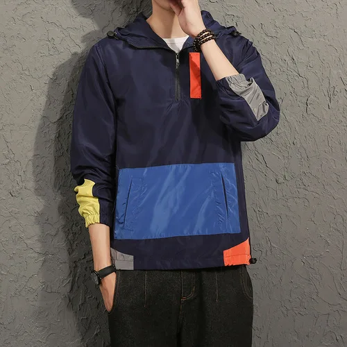 navy blue Новые весенние куртки мужские лоскутные Анорак куртка мода хип хоп размера плюс Студенческая ветровка пальто 5XL - Цвет: navy blue