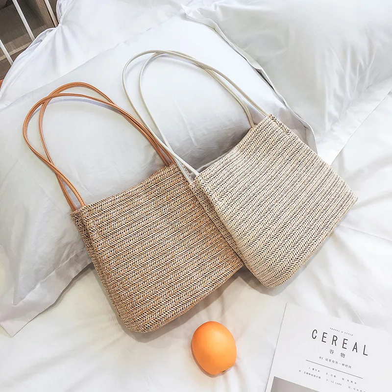 

2019 Summer Korea's Handmade Bags Women weekend Beach Weaving Bucket Beach Shoulder Bags Ladies Straw Bag Wrapped handBag