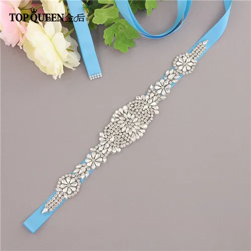 Blue TOPQUEEN S123 Свадебные ремни с бриллиантами свадебные аксессуары ремни для женщин Свадебное платье пояс для невесты - Цвет: Blue