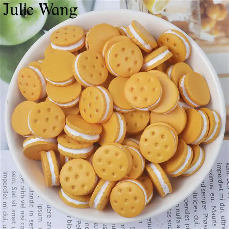 Julie Wang 10 шт. 16x6 мм Смола Печенье крем сэндвич еда слайм подвеска ювелирные изделия