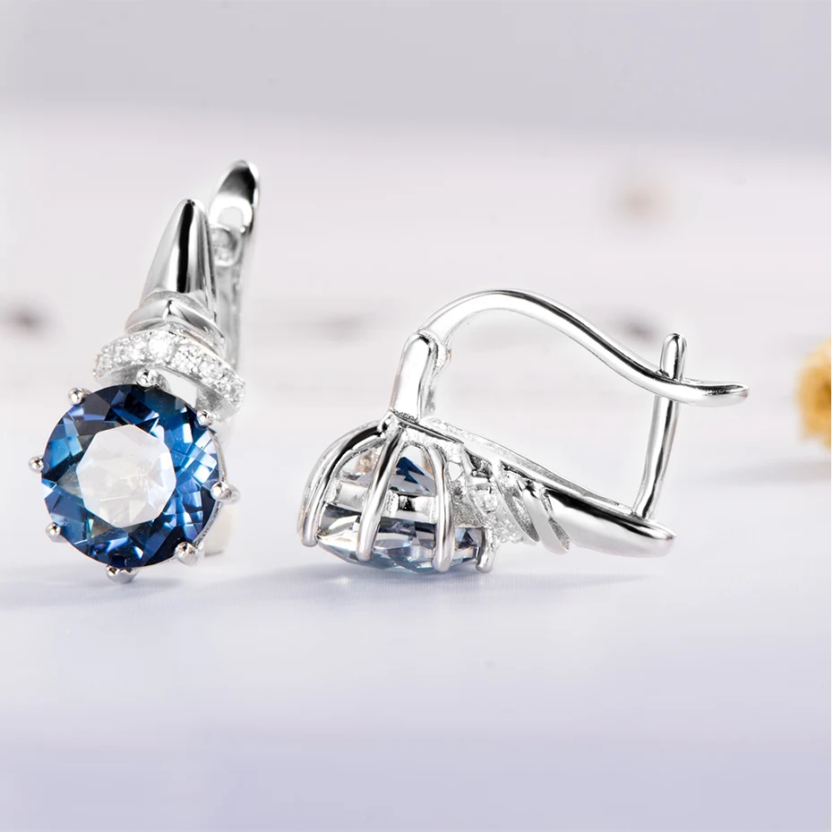 Kuolit 4.7ct натуральный иолит Синий Мистический Кварц клипсы для женщин 925 пробы драгоценности из серебра и камней обручение подарок