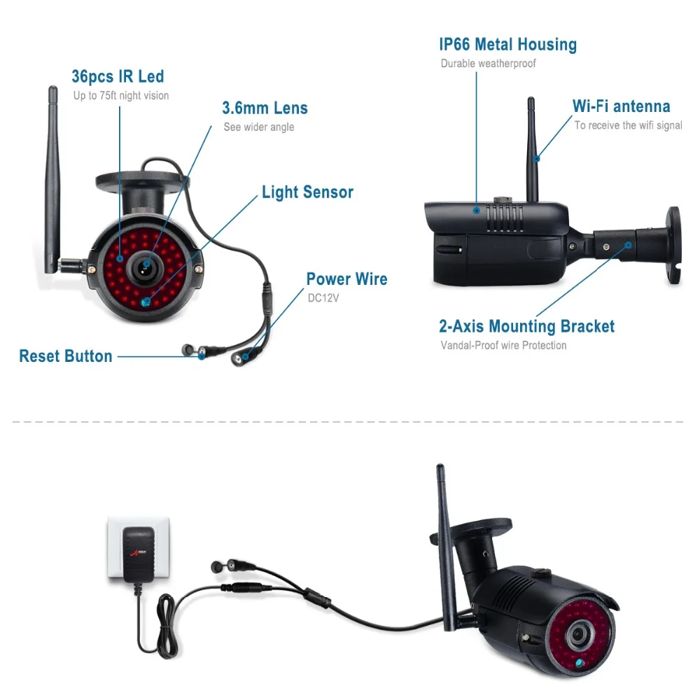 ANRAN 1080P HD 4CH водонепроницаемая IP камера ночного видения Wifi цилиндрическая NVR
