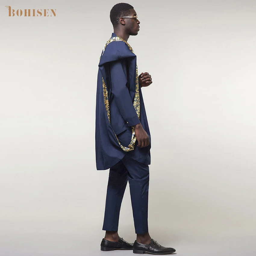BOHISEN новинка 2019 африканская мужская одежда с принтом Bazin Agbada 3 предмета Boubou