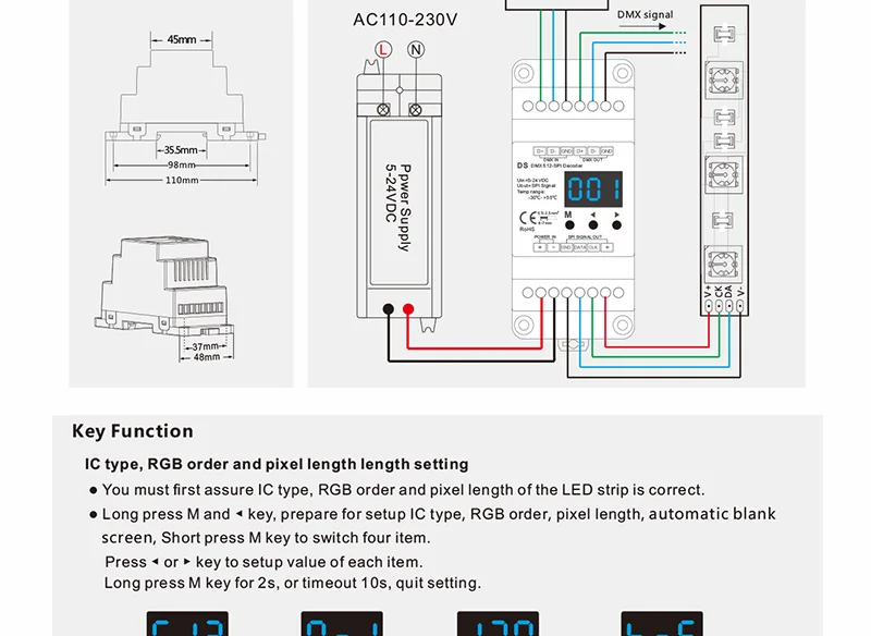 Высокое качество DC5V 12V 24V DMX512 сигнал SPI сигнальный преобразователь контроллер dmx декодера поддержка 6803/8806/2811/2812/2801/3001/9813 IC