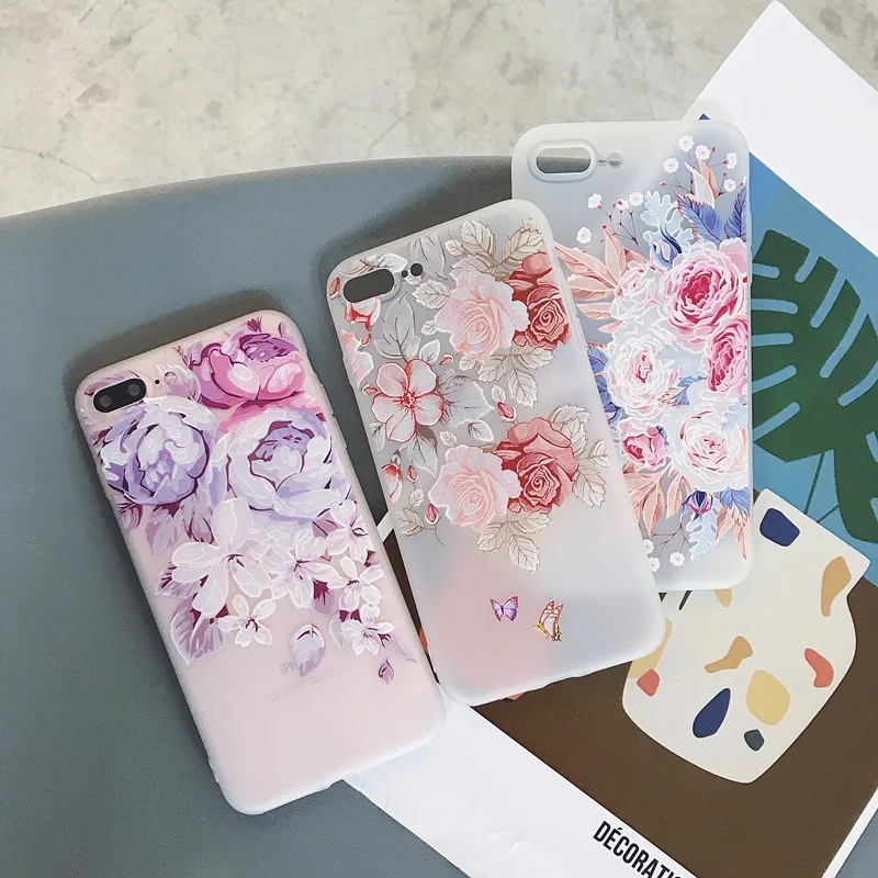 Cute 3D Emboss Flower Patterned Phone Case For iphone X 8 7 6 6S Plus Cases Soft Silicone Cover 5 5s SE Coque |
