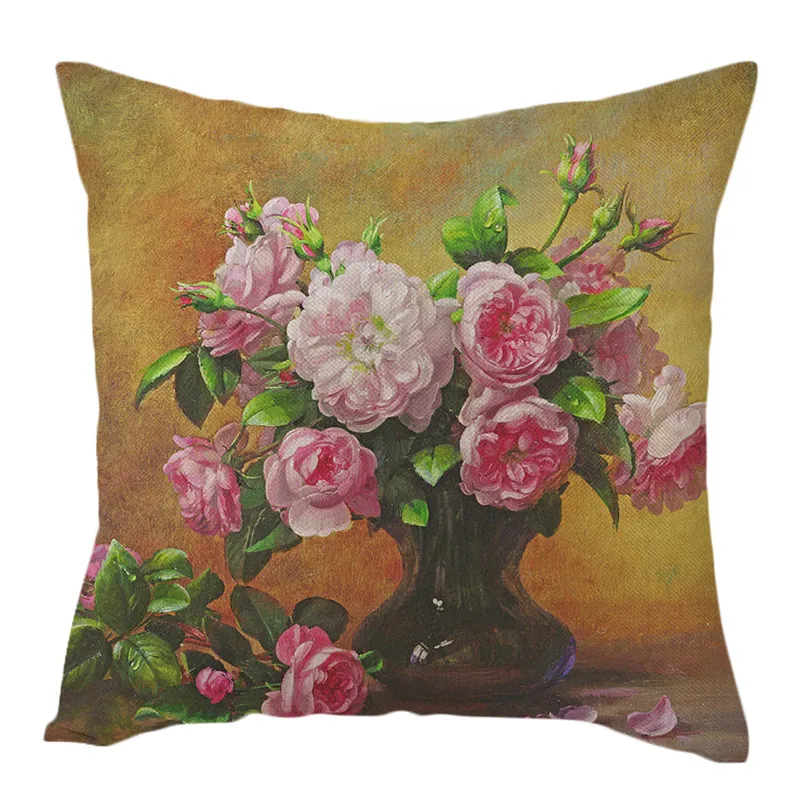 Льняная Подушка с цветочным принтом Fuwatacchi наволочка розовыми и цветами цветными