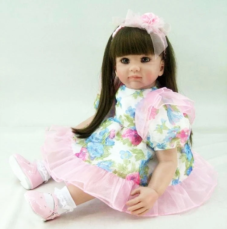 

Реалистичная силиконовая кукла реборн, 24 дюйма, 60 см, разноцветное платье, кукла для девочек, игрушки, подарок, ручная работа, куклы реборн