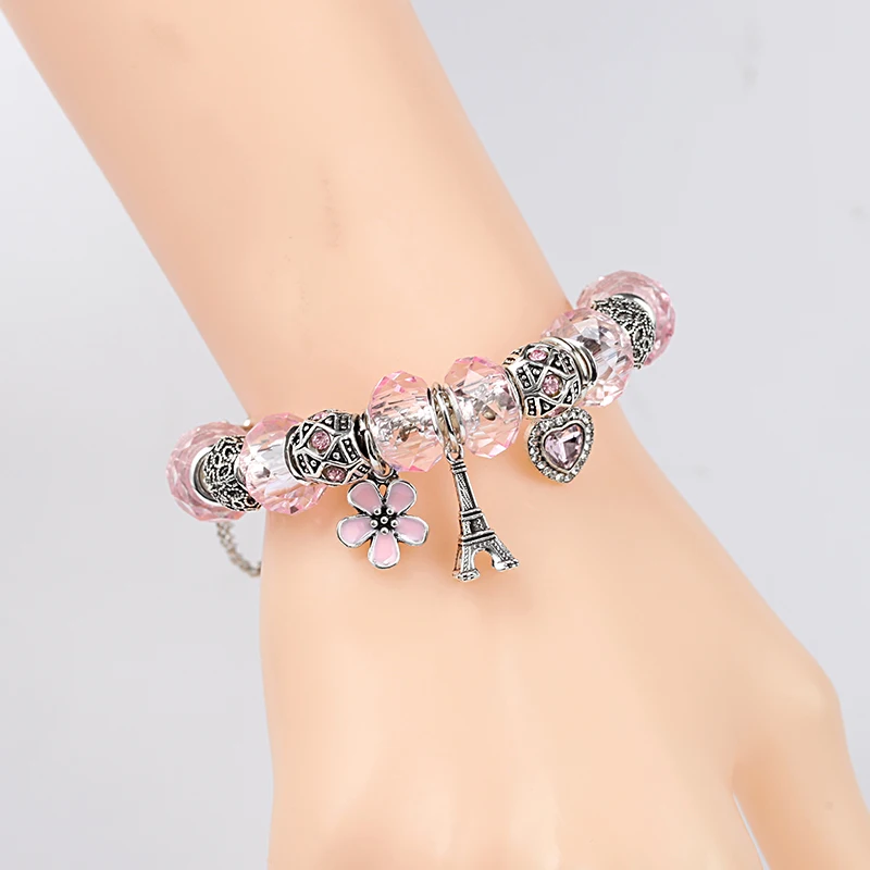 Leabyl ink Glass Diy Casual Charm Bracelet an Bead Eiffel Tower Heart for Women Fashion Jewelry Gift | Украшения и аксессуары