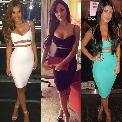 New Sexy Dress Club Wear 2016 Women Vestidos Summer Sleeveless Bodycon Cotton White Black Midi Pencil Bandage Party | Женская одежда