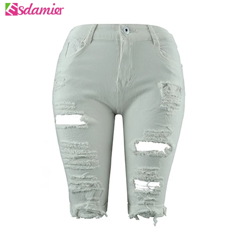 Новое поступление летние белые шорты женские с высокой талией рваные короткие