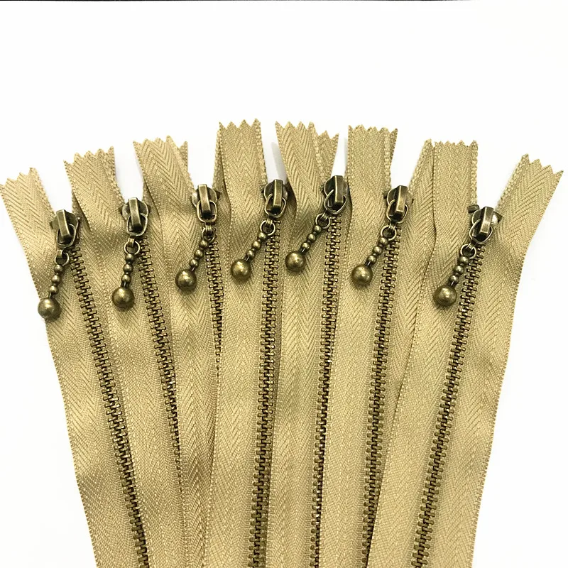

5pcs Khaki 3# (20-50cm) 8-20inch Round bead modeling copper zipper metal zipper