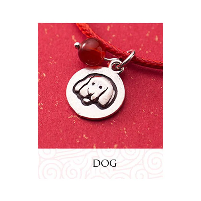 dog La Маца S925 стерлингового серебра Китайский Зодиак Шарм классический красный жгут из бисера Браслеты красный нитка нитяные браслеты для Для женщин - Окраска металла: dog