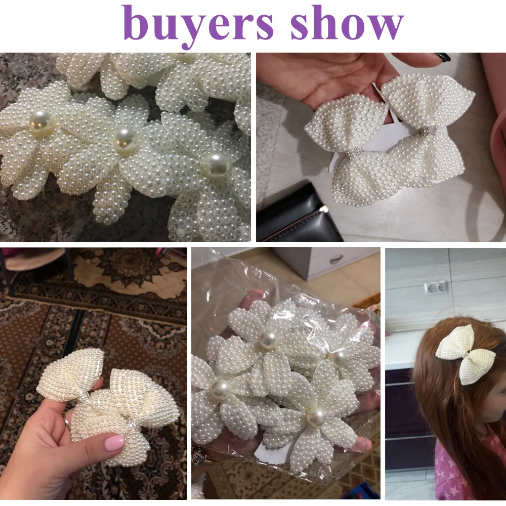 12 шт./компл. милые блестящие жемчужные банты для волос белые стразы девочек