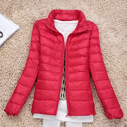red 6XL размера плюс зимняя куртка Для женщин 90% белая утка вниз Ультра тонкая пуховая куртка женская одежда с длинными рукавами и карманами пуховая куртка, парка - Цвет: red