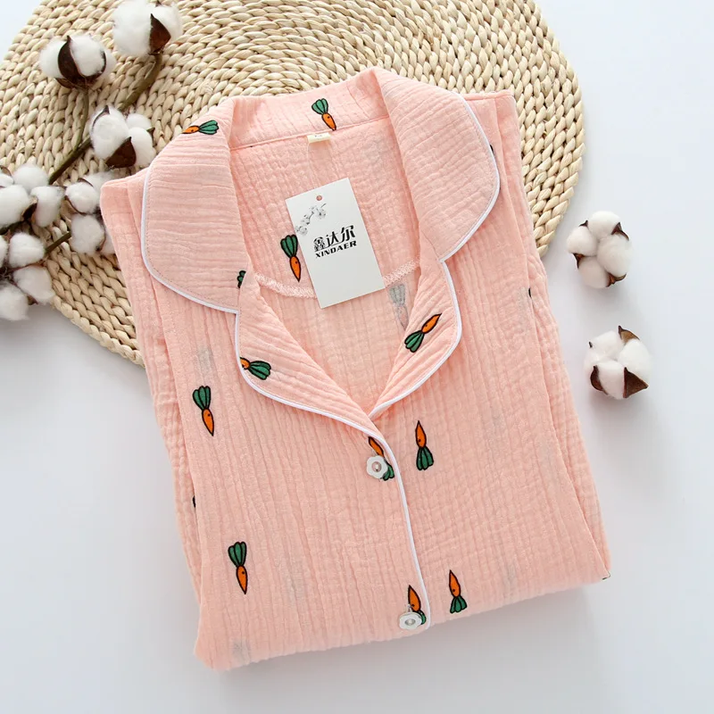 New Double Cotton Yarn Crepe Long Sleeve Pajama Set Cartoon Printing Maternity Clothes Spring Loungewear Women Sleepwear | Женская