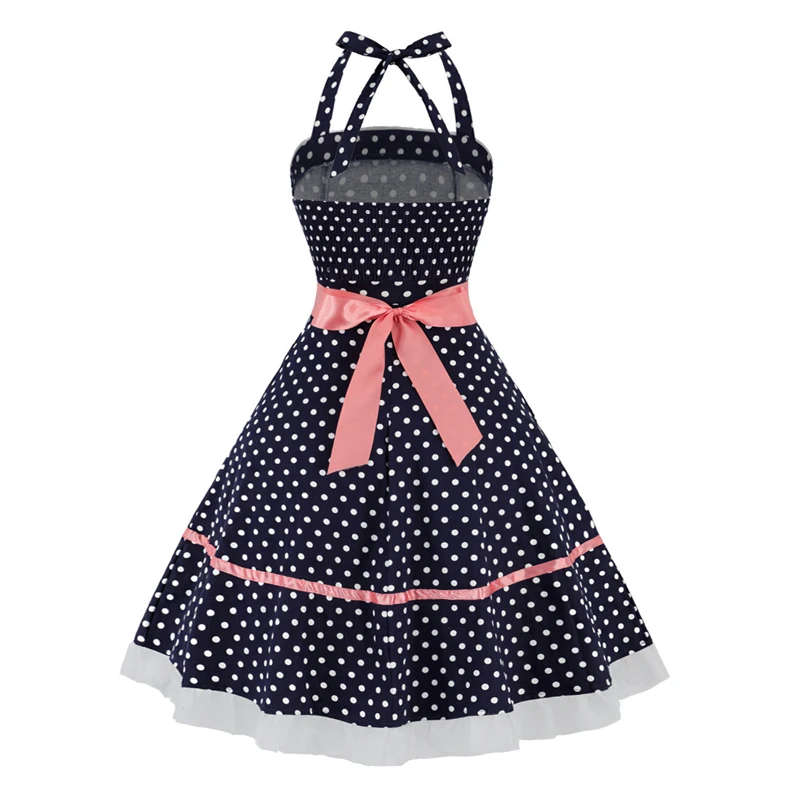MISSJOY 1950s в винтажном стиле Платья без рукавов с лямкой на шее горошек лоскутное
