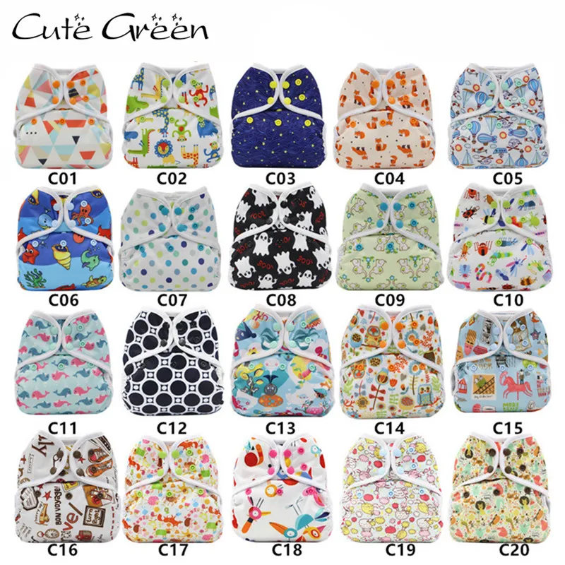 

[Cute Green]Wholesale Baby Reusable Diaper Cover;Polyester Waterproof PUL Washable Baby Nappies Cloth Diapers;Diaper Pants Nappy