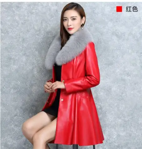 red S/4XL женские черные/красные зимние осенние длинные кожаные куртки, тонкие модные женские пальто из искусственной кожи, женская верхняя одежда J2608 - Цвет: red