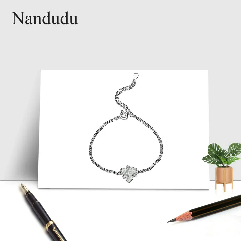 Nandudu новый 925 пробы 100% Серебряный цветок звено цепи браслеты и для женщин
