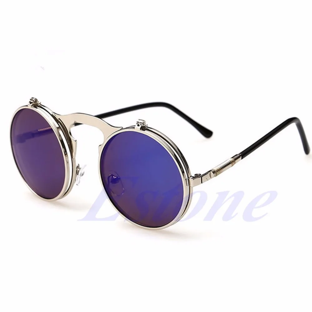 

Women Men Unisex Vintage Gothic Round Flip Up UV400 CIRCLE Sunglasses Glasses