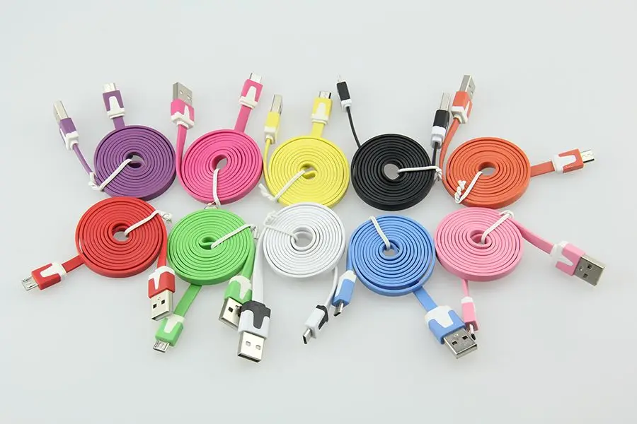 300 шт./лот 1 м 2 м 3 м Плоский Цветной USB микро кабель для htc& samsung Galaxy S7 S6 S5& Nokia& LG& sony дешевая цена
